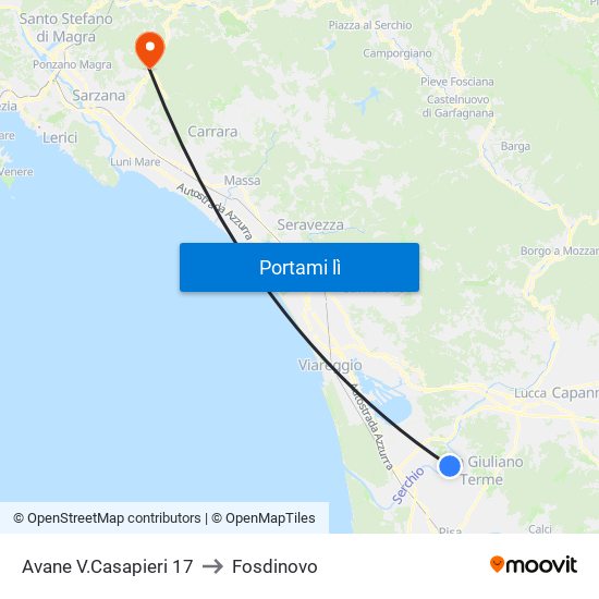 Avane V.Casapieri 17 to Fosdinovo map