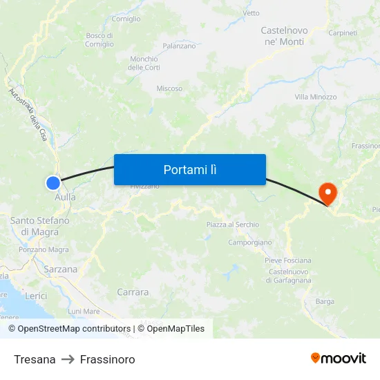 Tresana to Frassinoro map