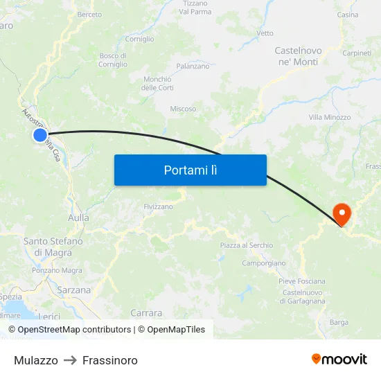 Mulazzo to Frassinoro map