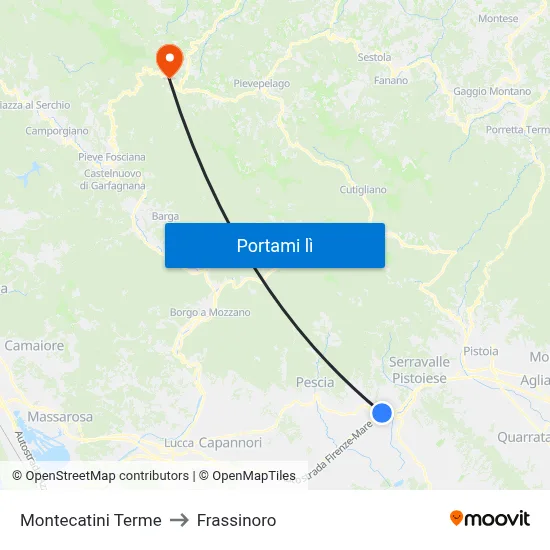 Montecatini Terme to Frassinoro map