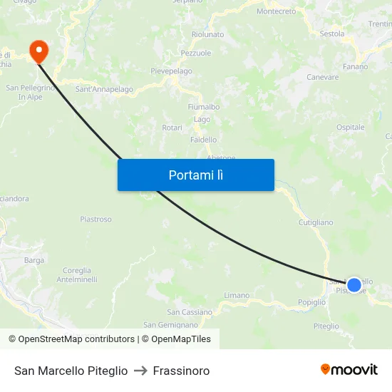 San Marcello Piteglio to Frassinoro map