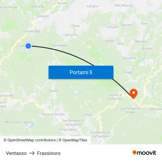 Ventasso to Frassinoro map