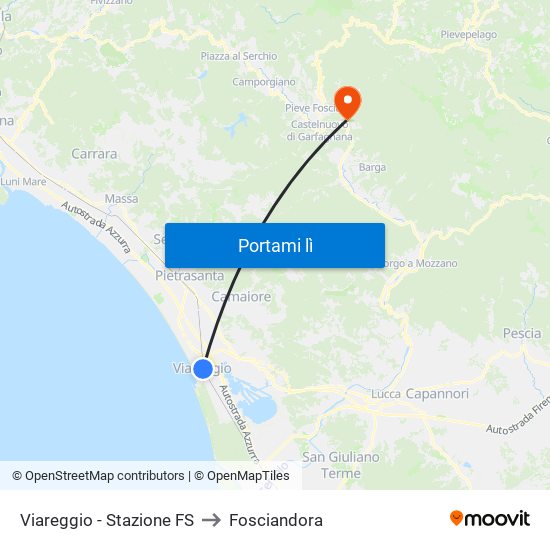 Viareggio Stazione FS to Fosciandora map