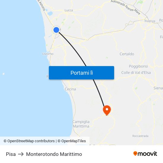 Pisa to Monterotondo Marittimo map