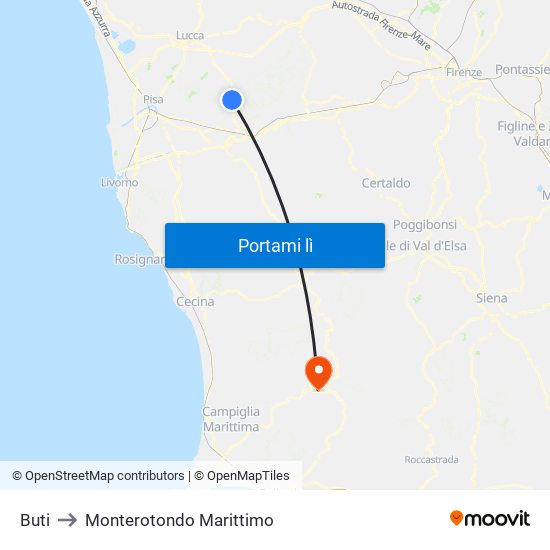 Buti to Monterotondo Marittimo map