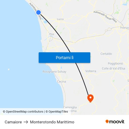 Camaiore to Monterotondo Marittimo map