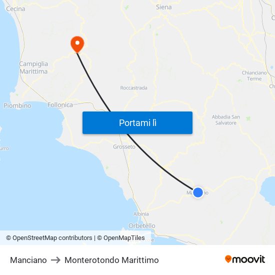 Manciano to Monterotondo Marittimo map