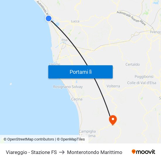 Viareggio Stazione FS to Monterotondo Marittimo map