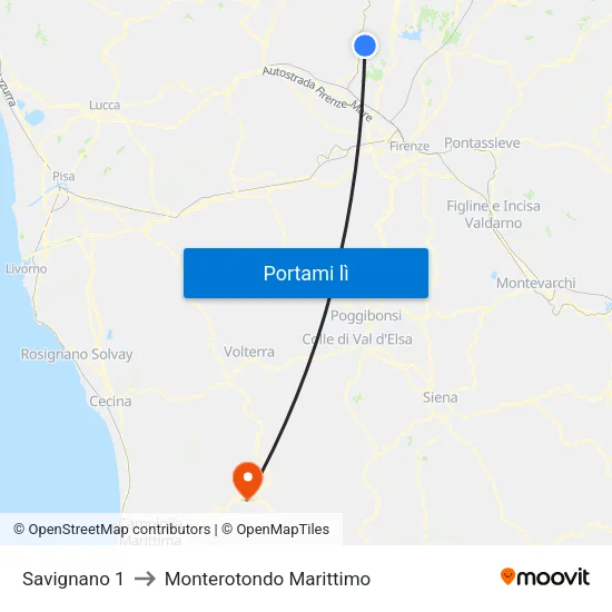 Savignano 1 to Monterotondo Marittimo map