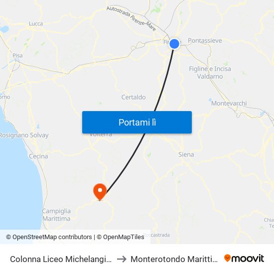 Colonna Liceo Michelangiolo to Monterotondo Marittimo map