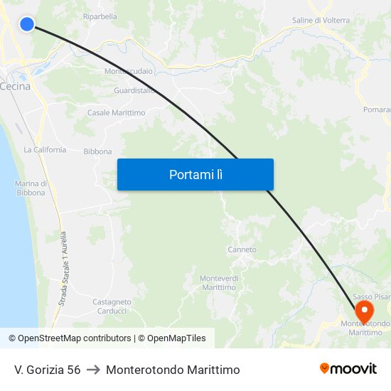 V. Gorizia 56 to Monterotondo Marittimo map