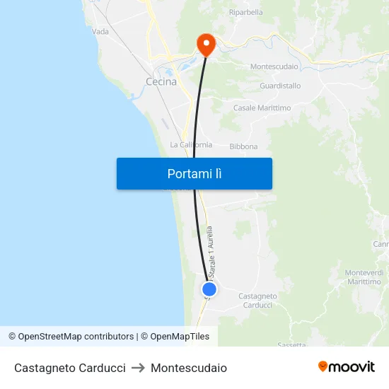 Castagneto Carducci to Montescudaio map