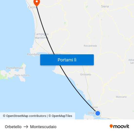 Orbetello to Montescudaio map