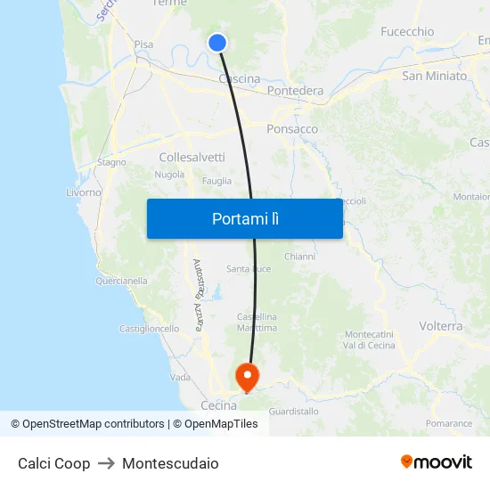 Calci Coop to Montescudaio map