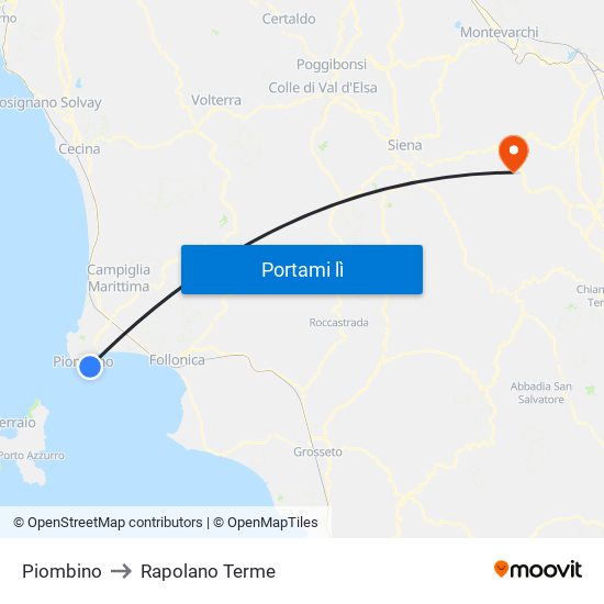 Piombino to Rapolano Terme map