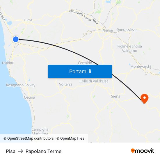 Pisa to Rapolano Terme map