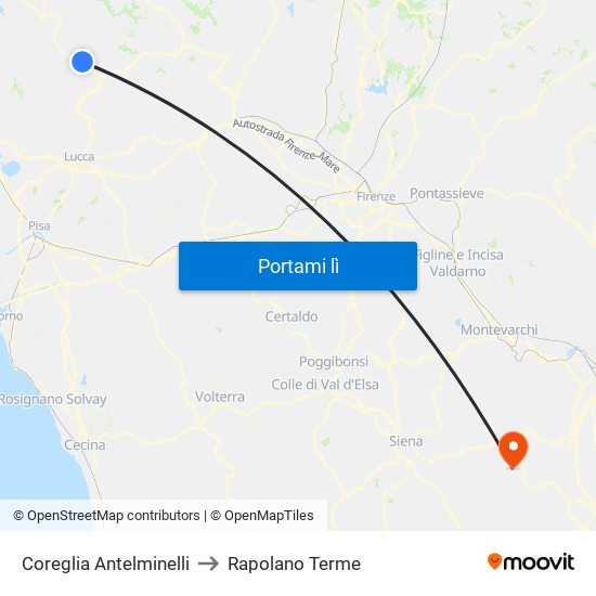 Coreglia Antelminelli to Rapolano Terme map