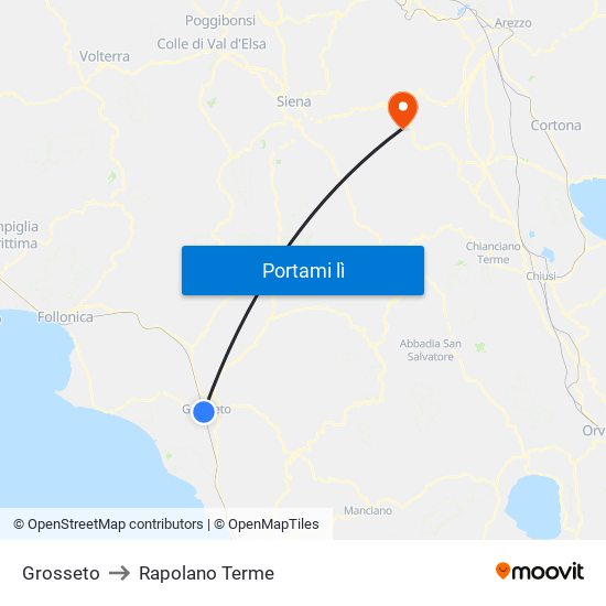 Grosseto to Rapolano Terme map