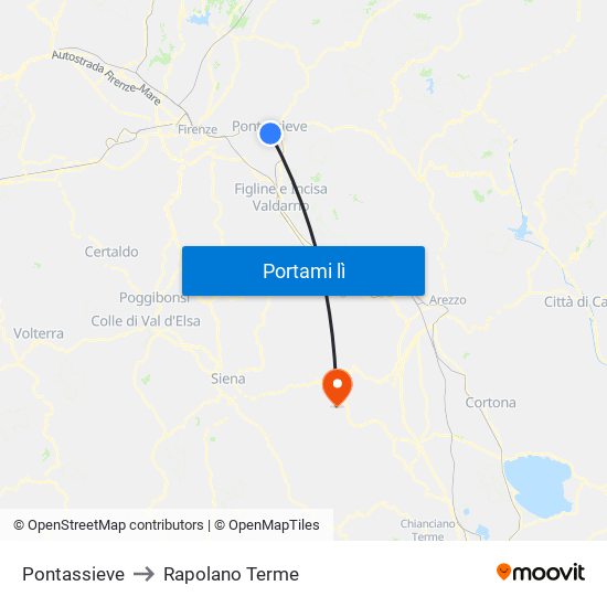 Pontassieve to Rapolano Terme map