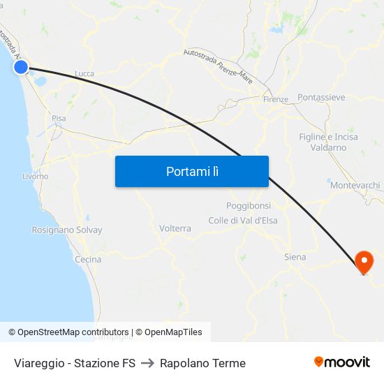 Viareggio Stazione FS to Rapolano Terme map