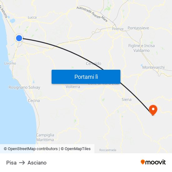 Pisa to Asciano map