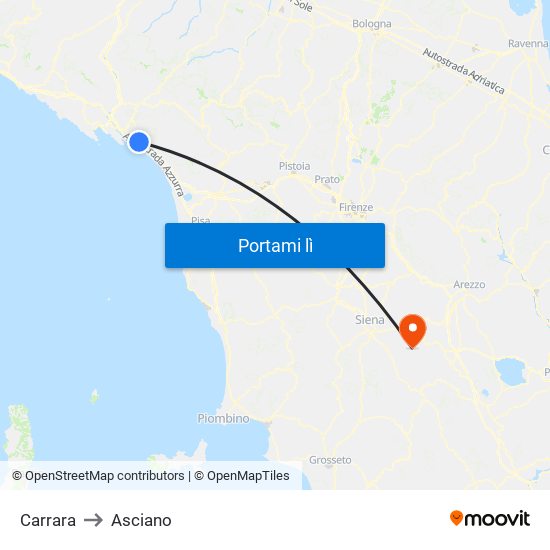 Carrara to Asciano map