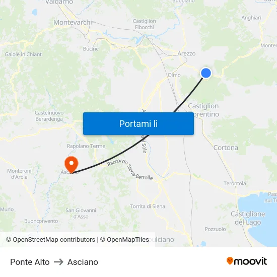 Ponte Alto to Asciano map
