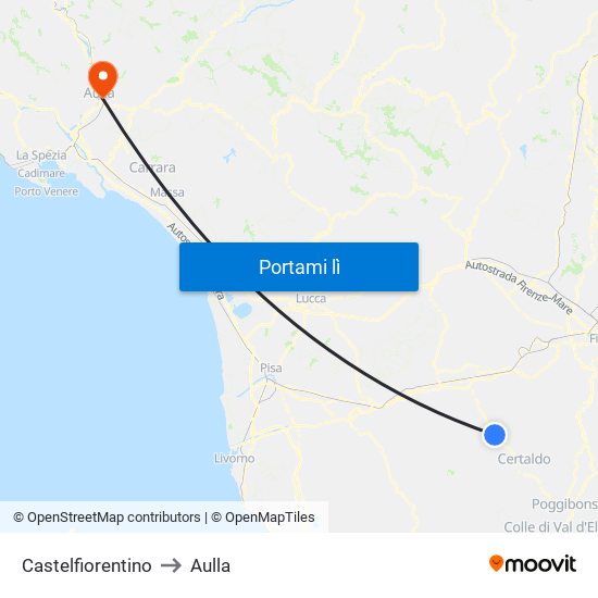 Castelfiorentino to Aulla map