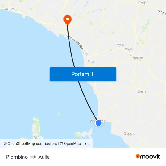 Piombino to Aulla map