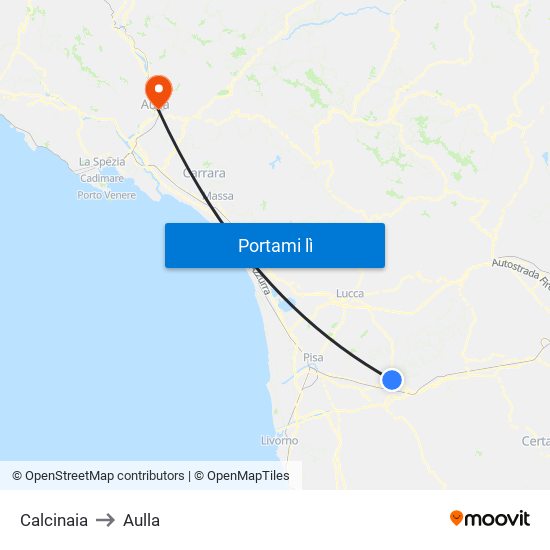 Calcinaia to Aulla map