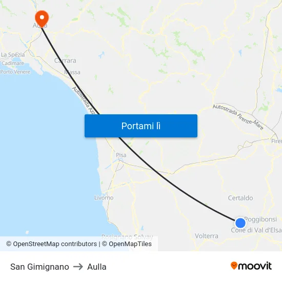 San Gimignano to Aulla map