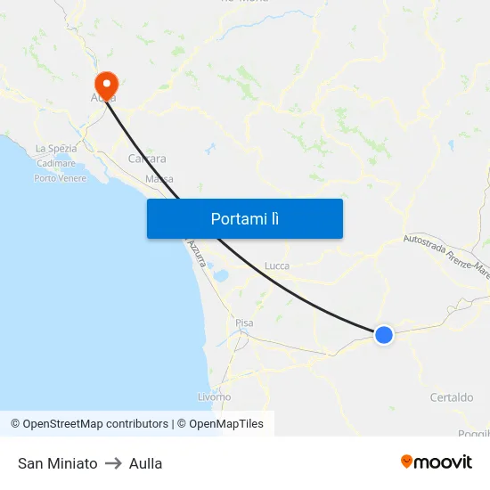 San Miniato to Aulla map