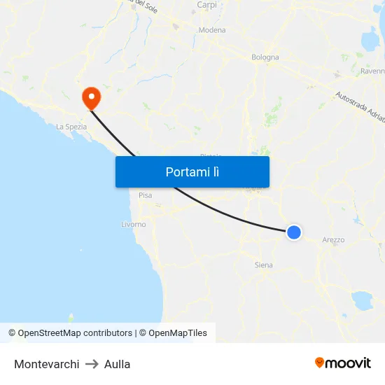 Montevarchi to Aulla map