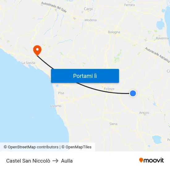 Castel San Niccolò to Aulla map