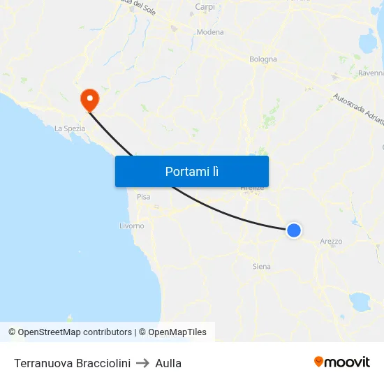 Terranuova Bracciolini to Aulla map