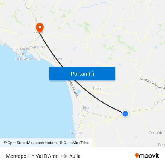 Montopoli In Val D'Arno to Aulla map