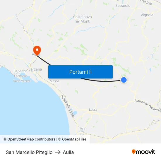 San Marcello Piteglio to Aulla map