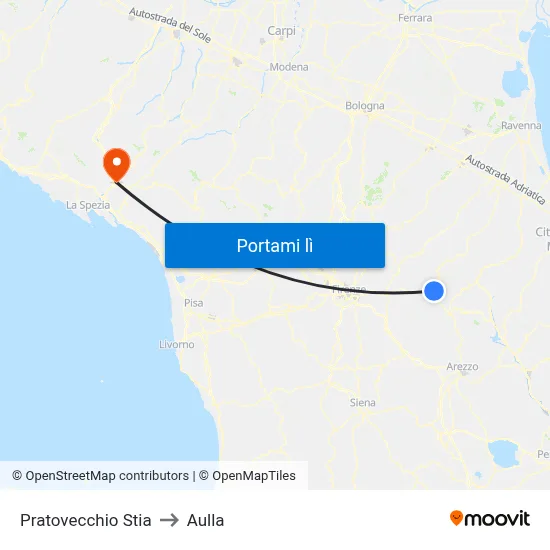 Pratovecchio Stia to Aulla map
