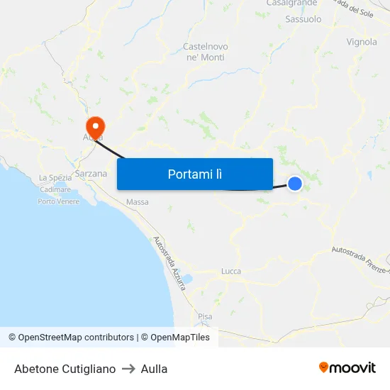 Abetone Cutigliano to Aulla map