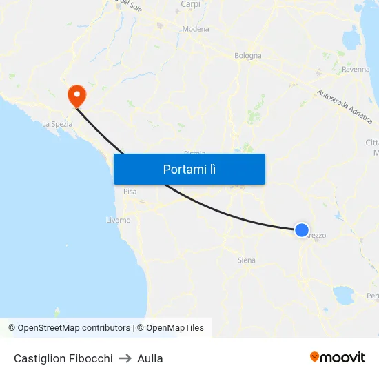Castiglion Fibocchi to Aulla map