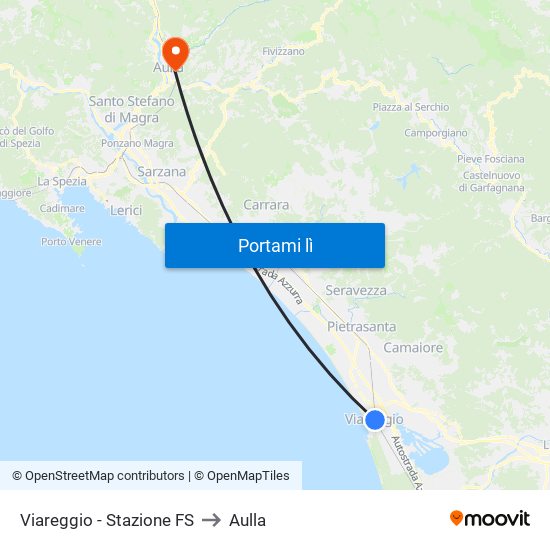 Viareggio Stazione FS to Aulla map