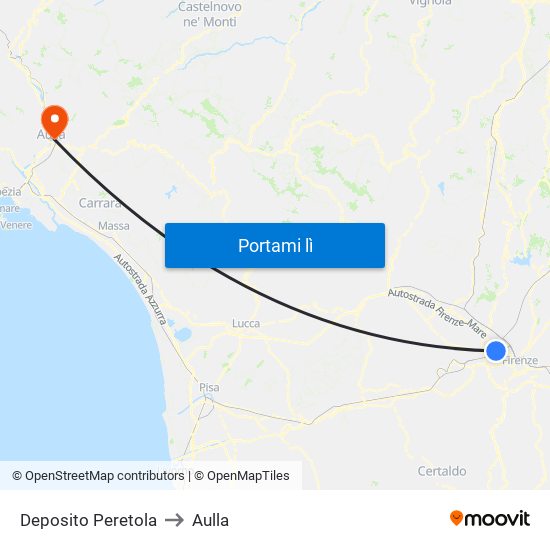 Deposito Peretola to Aulla map