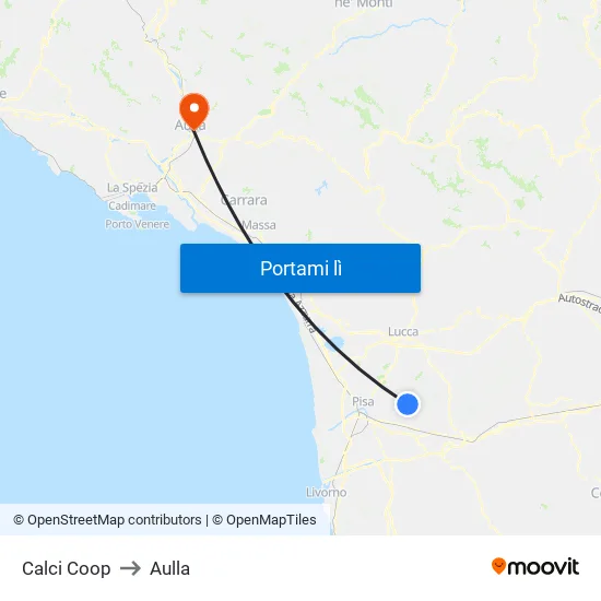 Calci Coop to Aulla map