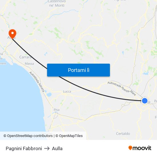 Pagnini Fabbroni to Aulla map