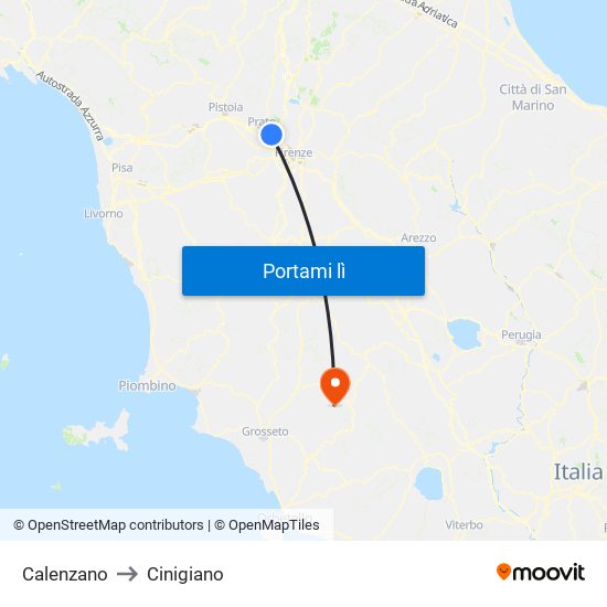 Calenzano to Cinigiano map