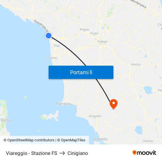 Viareggio Stazione FS to Cinigiano map