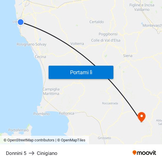 Donnini 5 to Cinigiano map