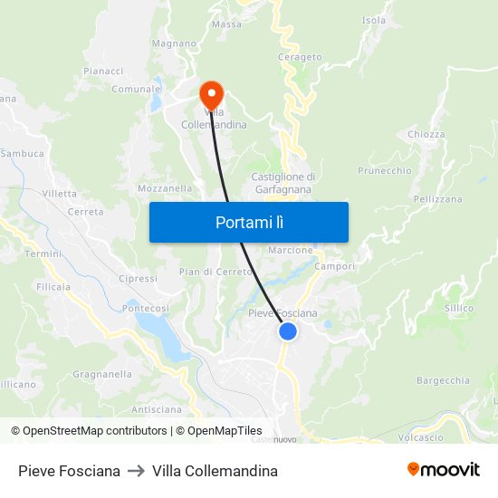 Pieve Fosciana to Villa Collemandina map
