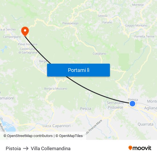 Pistoia to Villa Collemandina map