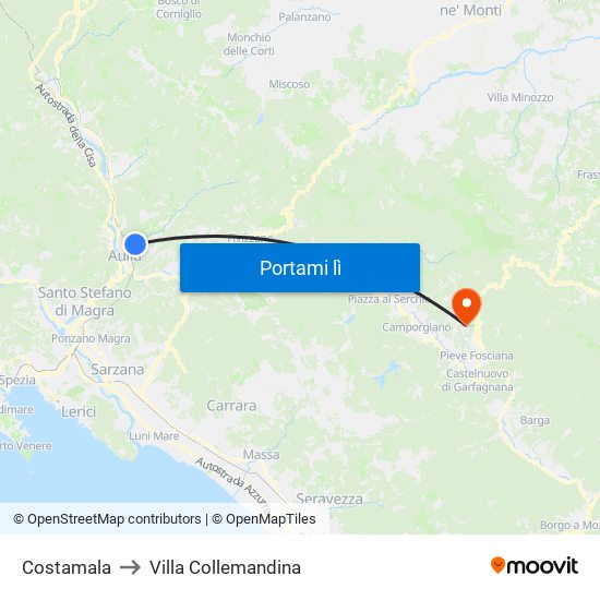 Costamala to Villa Collemandina map